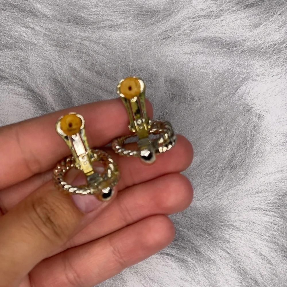 Elegant Vintage Red and Black Earrings + gold tone clip on earrings